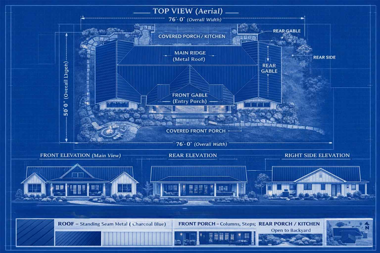 Blueprint of 4 BHK Modern Farmhouse Floor Plan