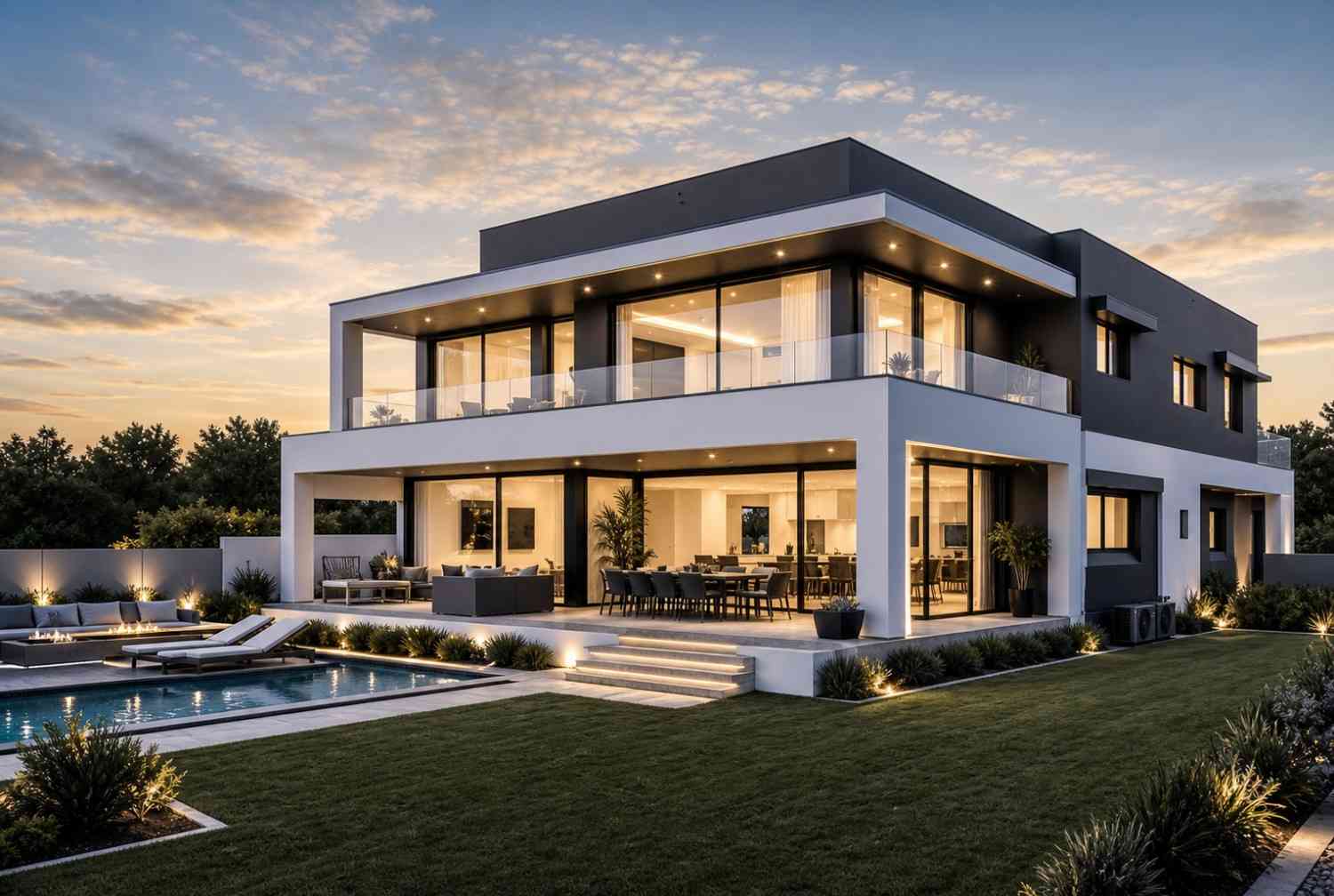 Rear Elevation of 5 Bedroom 2 Story Ultra Modern House Plan with 3 Living Areas