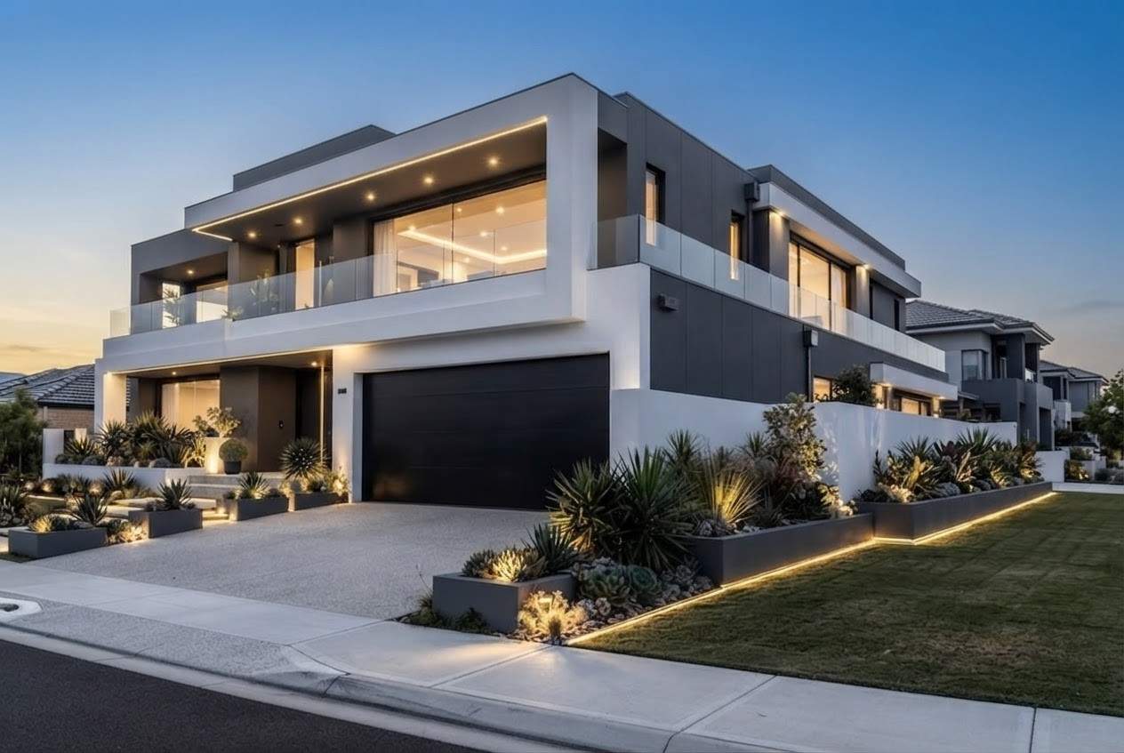 Right Side Elevation of 5 Bedroom 2 Story Ultra Modern House Plan with 3 Living Areas
