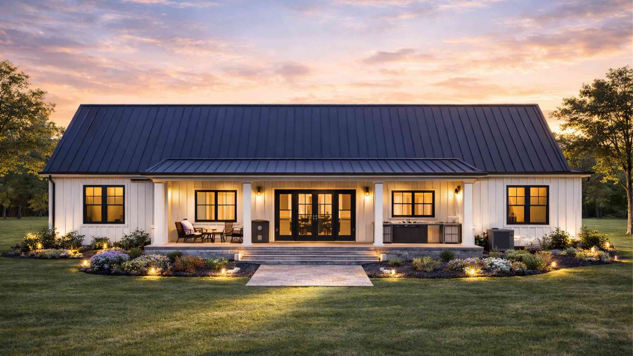 Rear Elevation of 4 BHK Modern Farmhouse