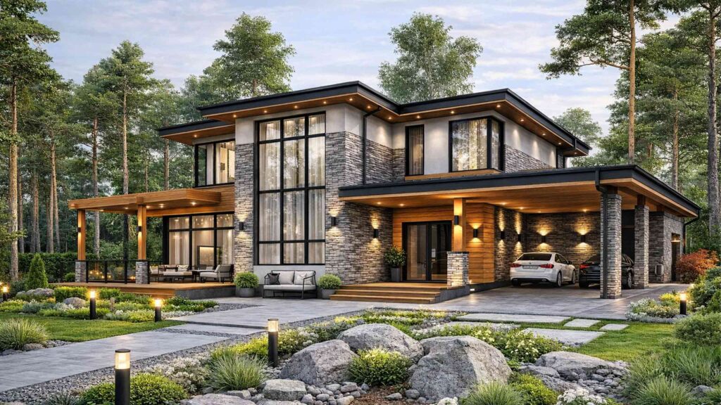 Front Elevation of House Plan for a Growing Family — 5 Bedroom Northwest Contemporary
