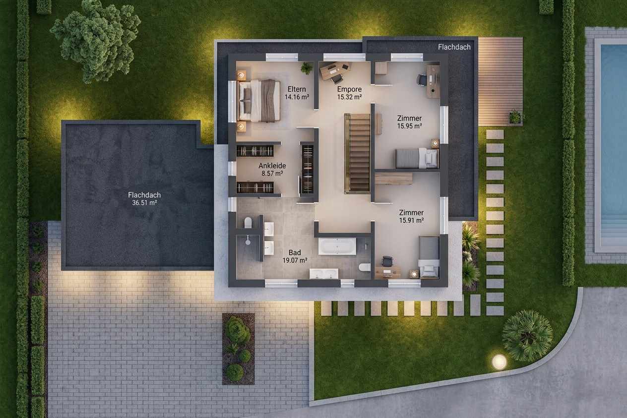3D Plan Top View of the House