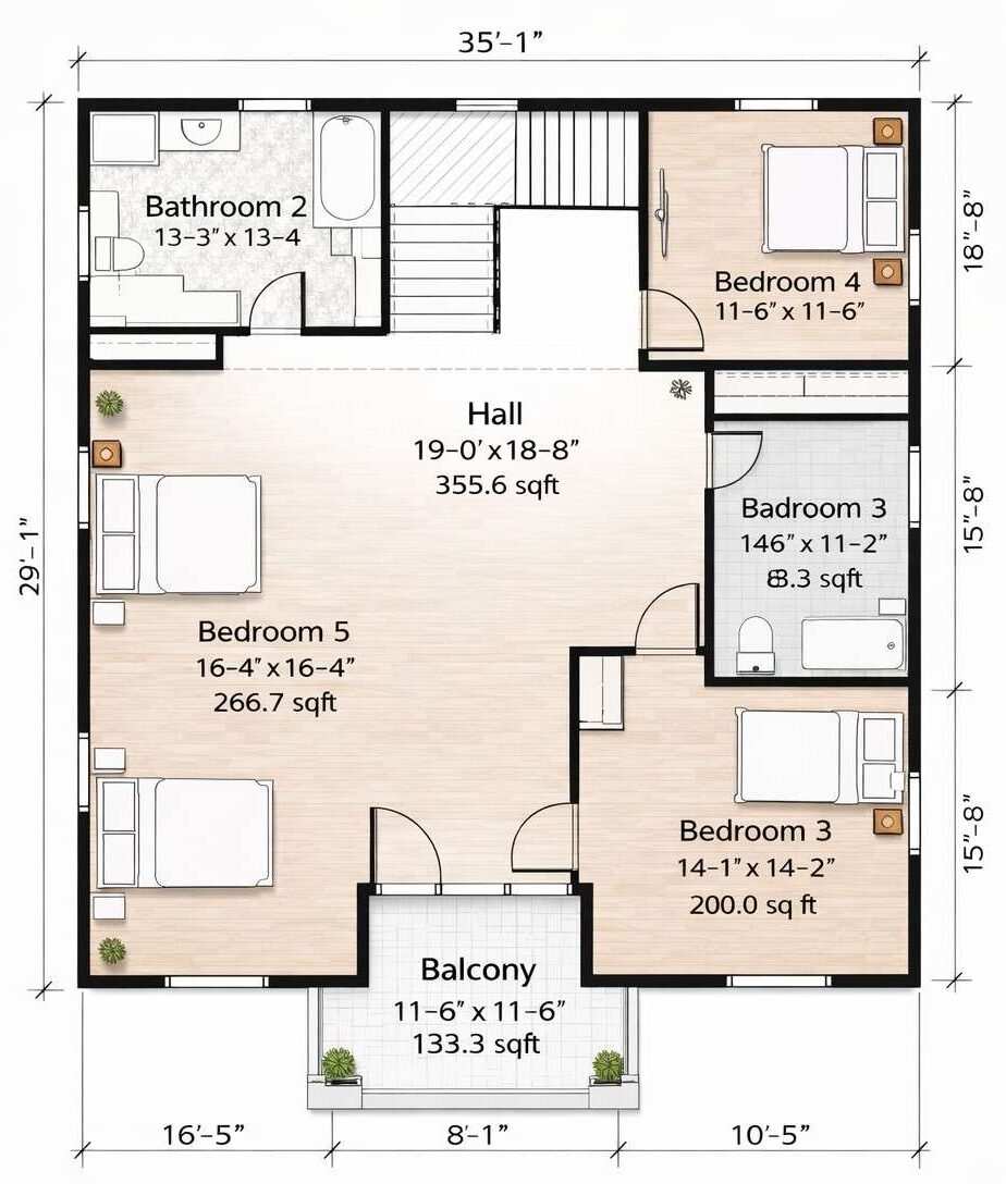 Top Floor Blueprint of 5-BHK Modern Mansion House