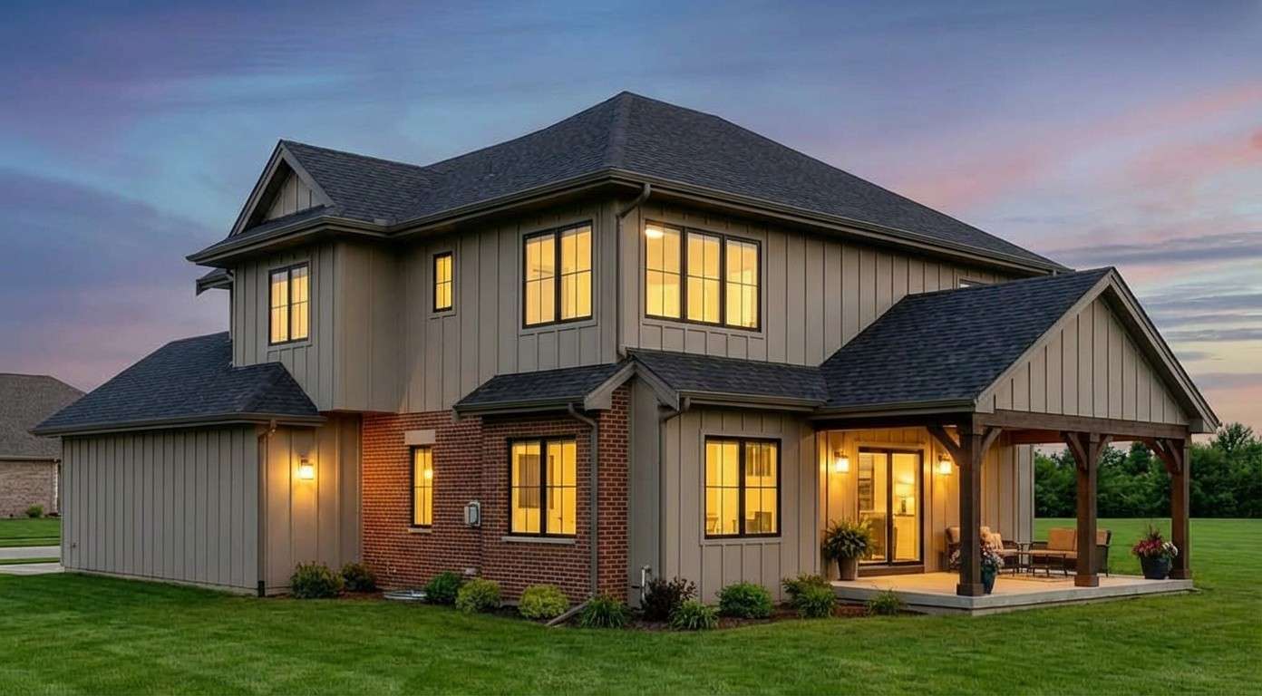 Rear Elevation of Modern Farmhouse 4 BHK