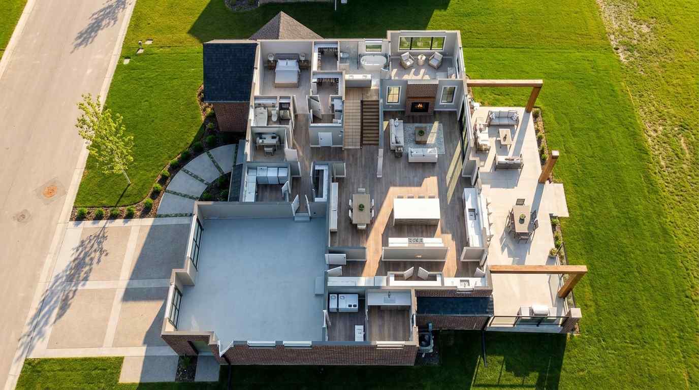 Roof removed view of the ground floor plan.