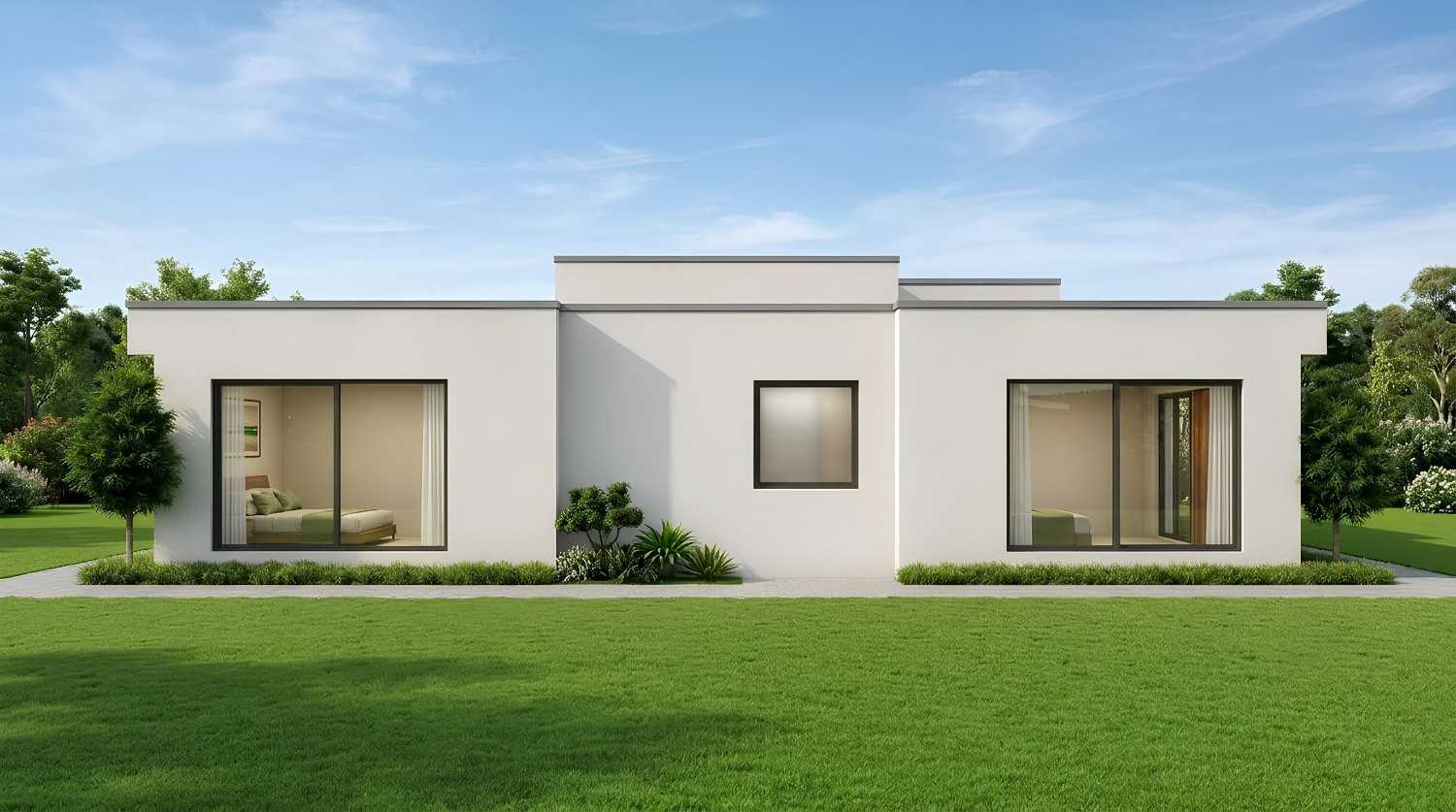 Left Elevation of Modern Flat Roof House