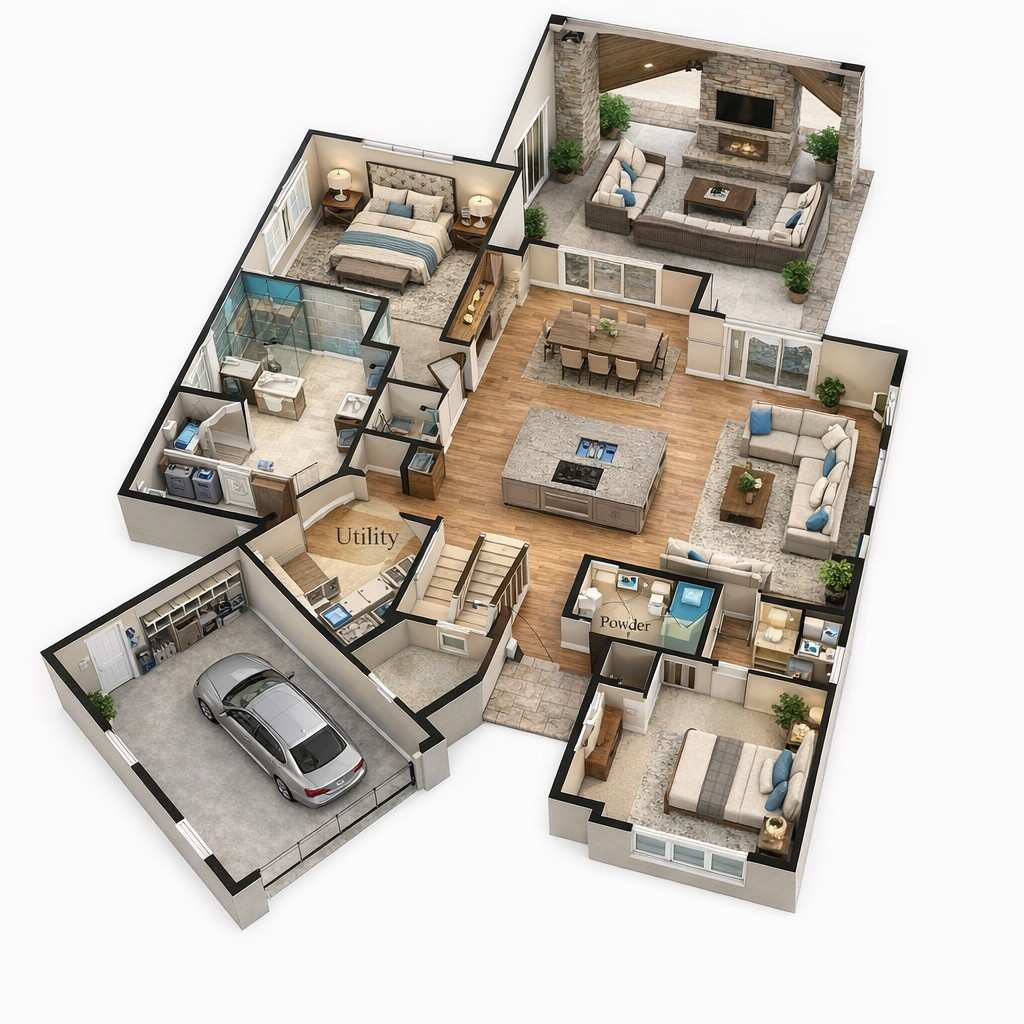 3D View of Ground Floor Plan