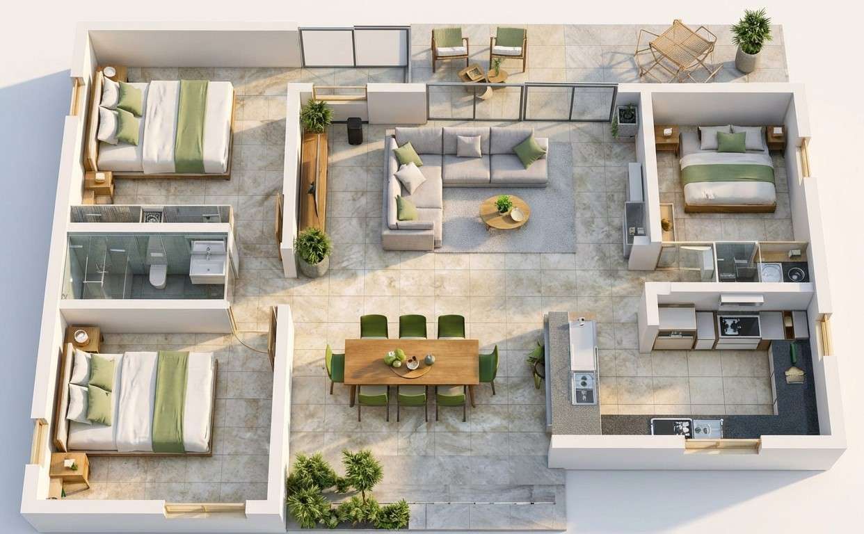 3D View of the Modern Flat Roof House