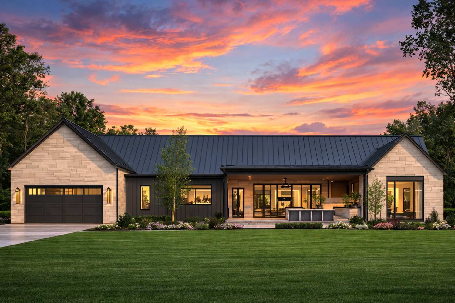 Rear Elevation of 4 BHK Modern Farmhouse