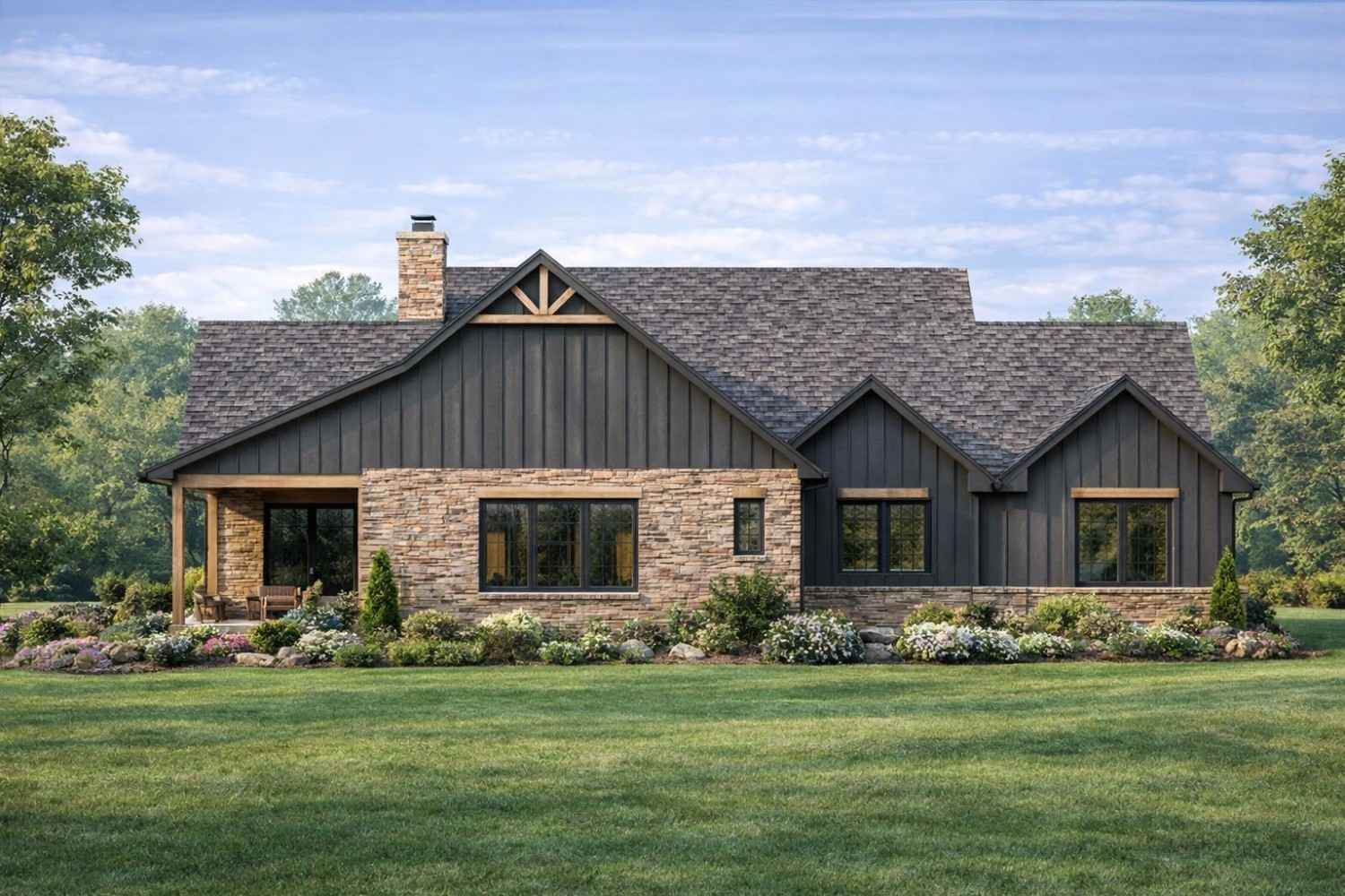 Left Elevation of 4 BHK Modern Ranch Farmhouse