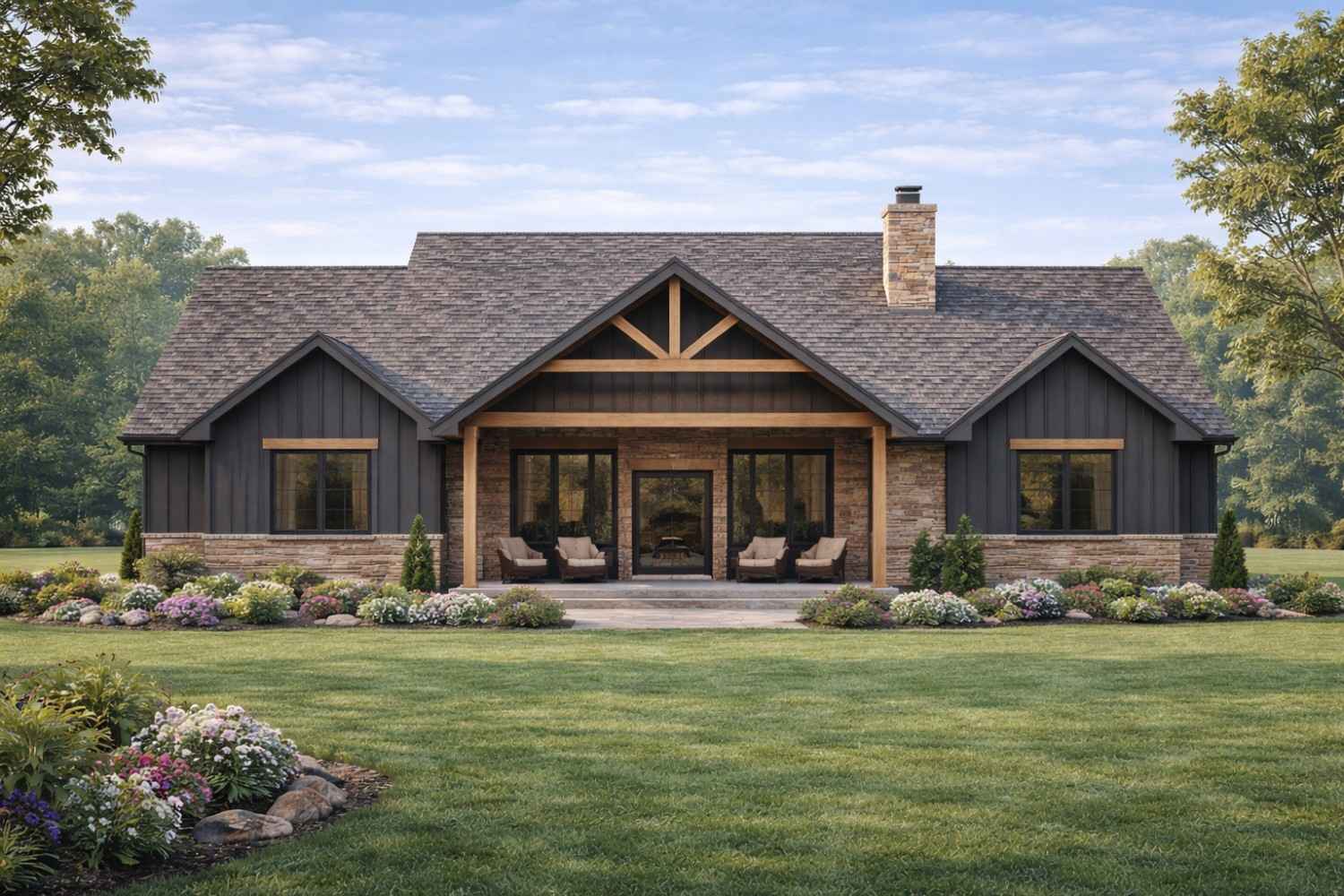 Rear Elevation of 4 BHK Modern Ranch Farmhouse