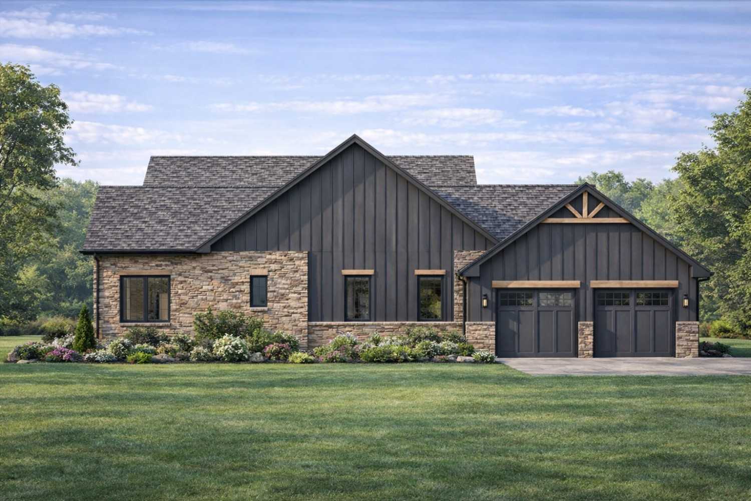 Right Elevation of 4 BHK Modern Ranch Farmhouse