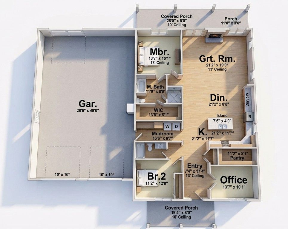 3D View of the Modern Farmhouse Floor Plan