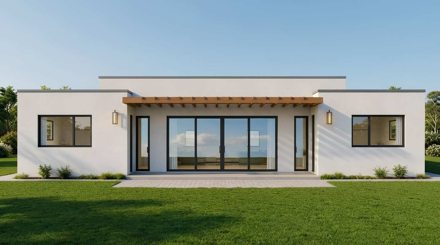 Rear Elevation of Modern Flat Roof House