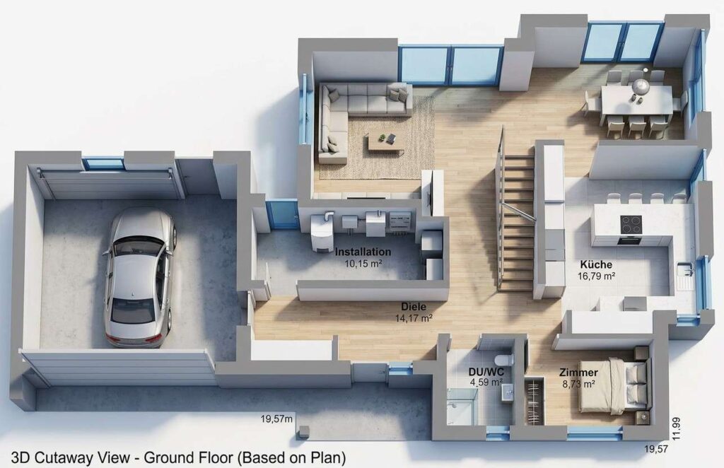 3D View of Ground Floor Plan