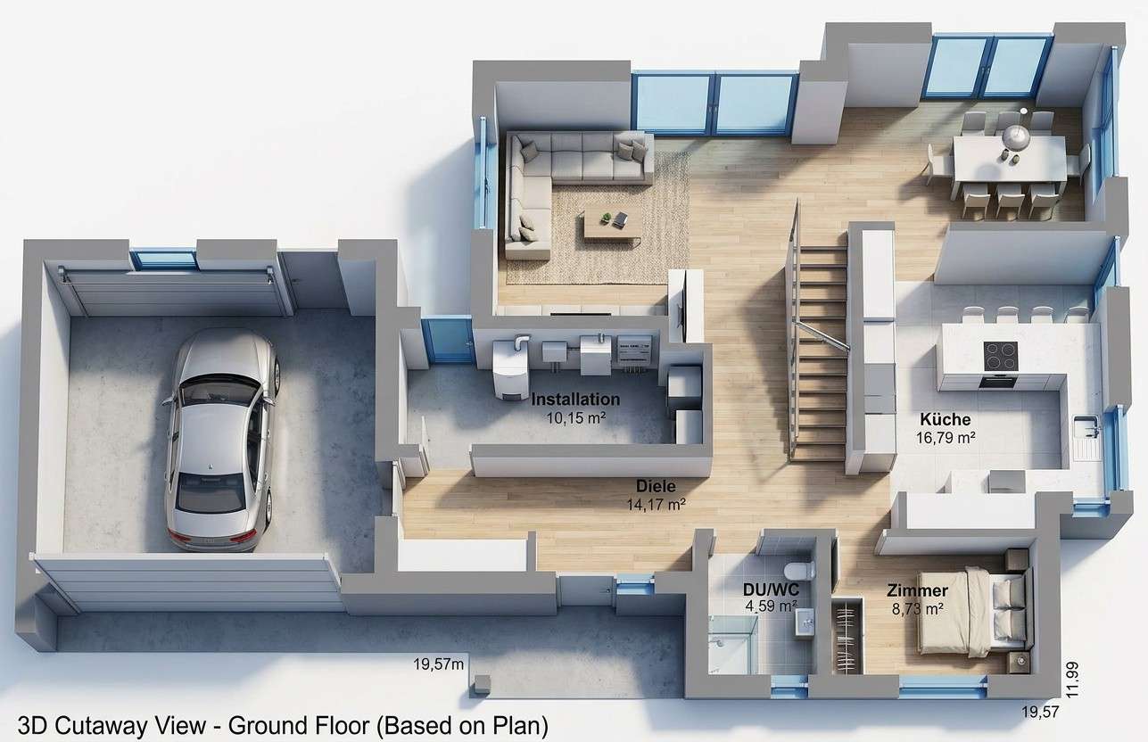 3D View of Ground Floor Plan