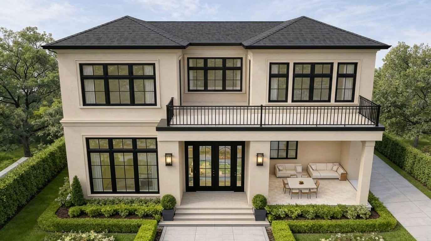 Rear Elevation of 5-BHK Modern Mansion House