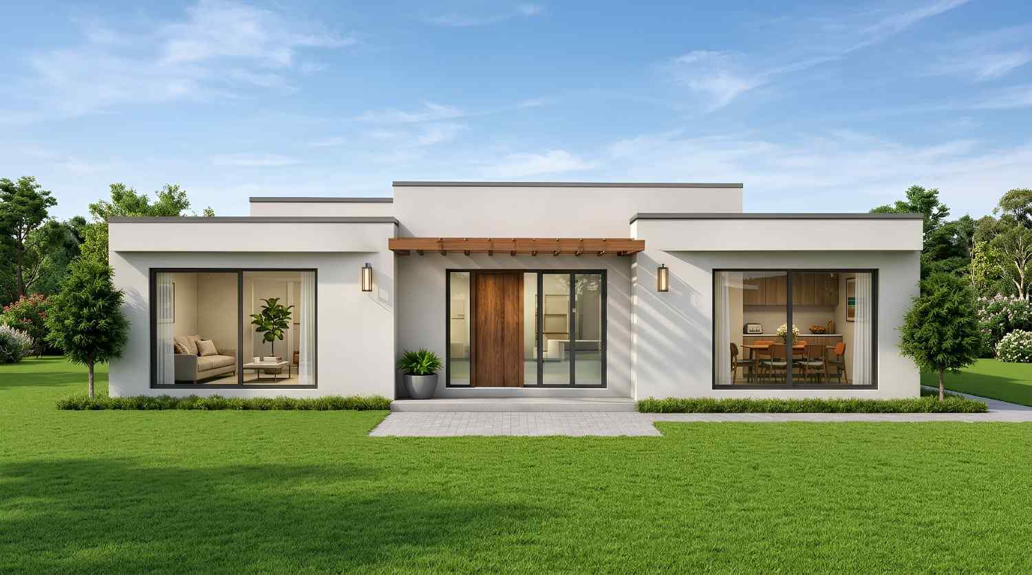 Front Elevation of Modern Flat Roof House
