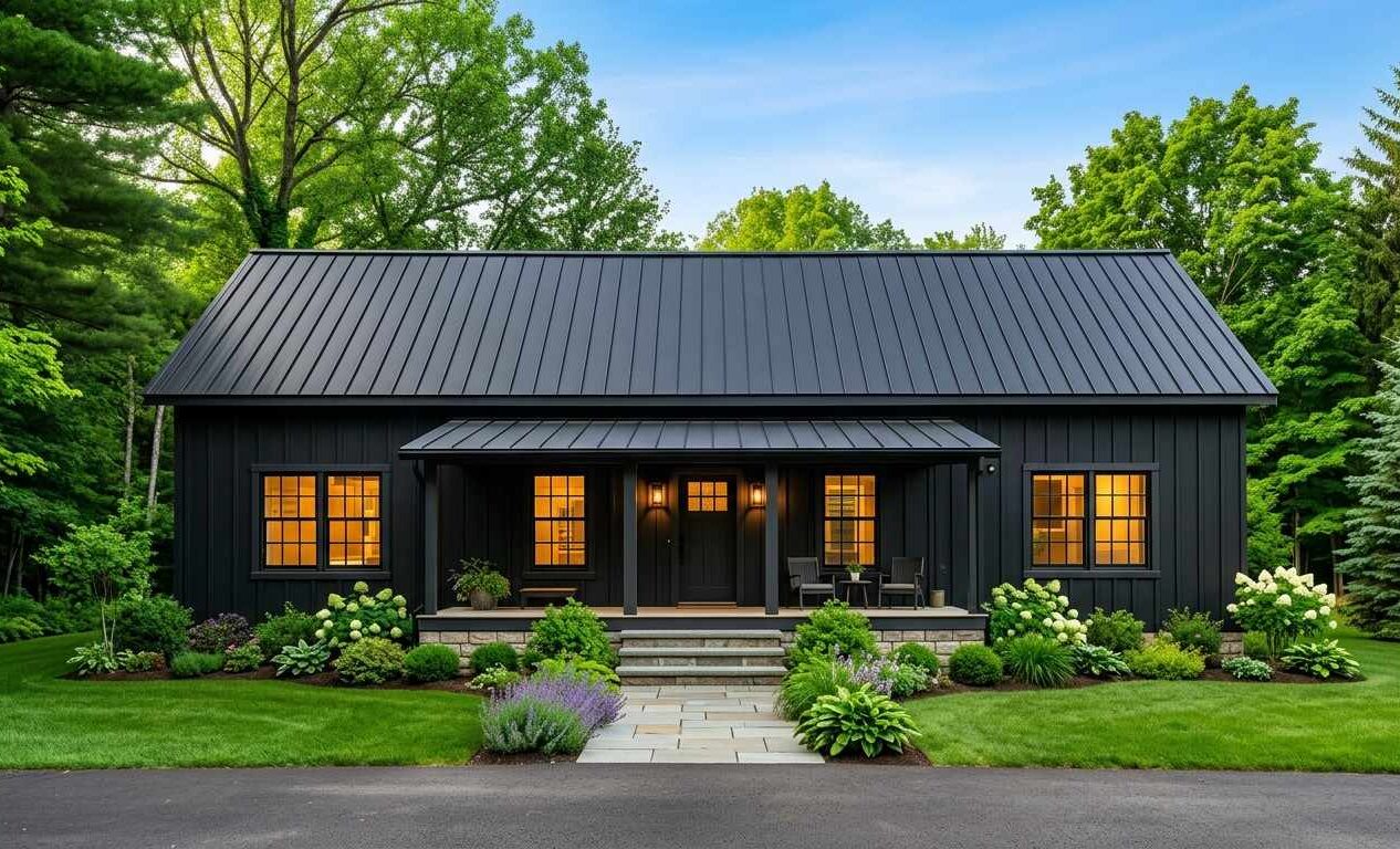 front elevation of 4 BHK Modern Farmhouse