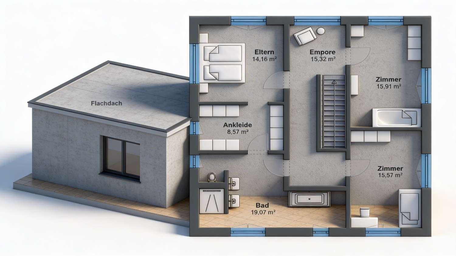 3D View of Upper Floor Plan