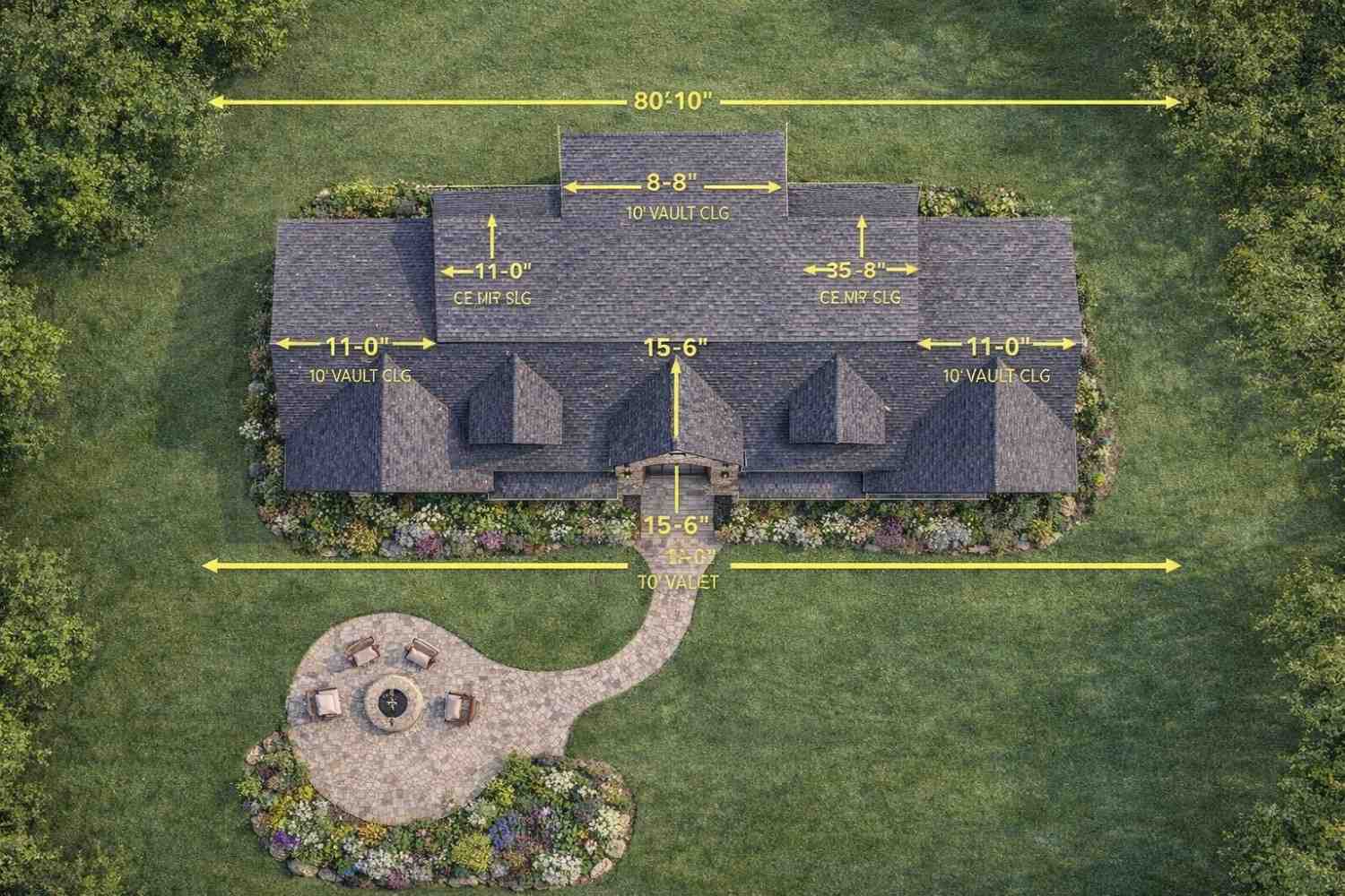 Top Elevation of 4 BHK Modern Ranch Farmhouse