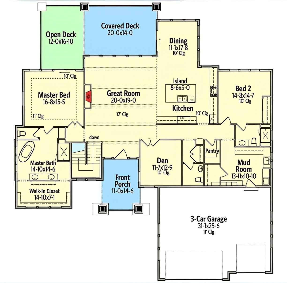 Blueprint of the 3 BHK Ranch House