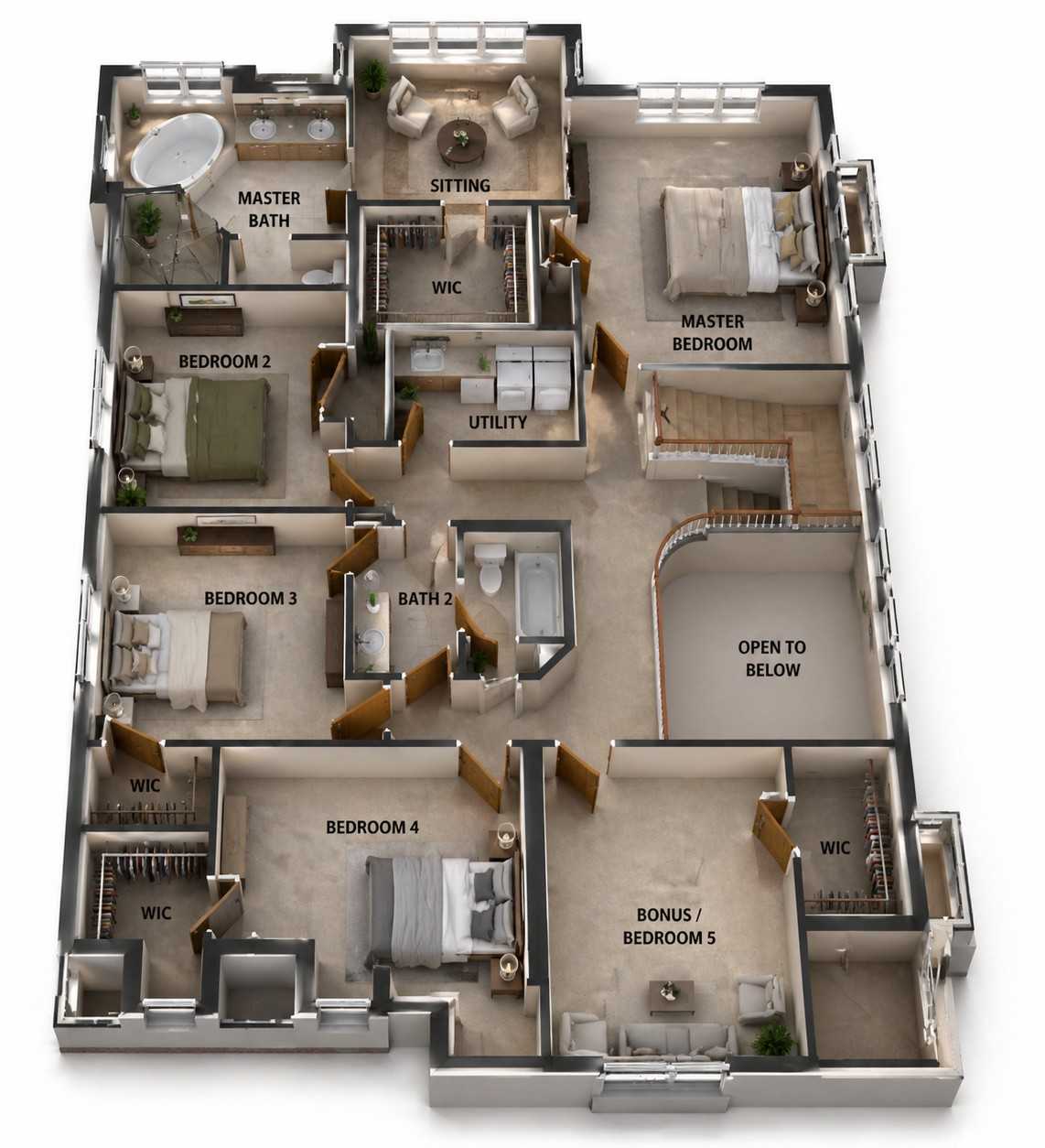 3D View of Upper Floor Plan