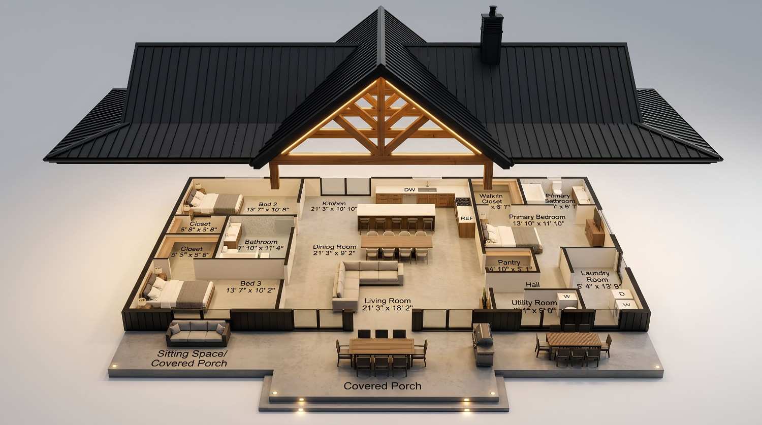 Exploded Axonometric View of the Farmhouse