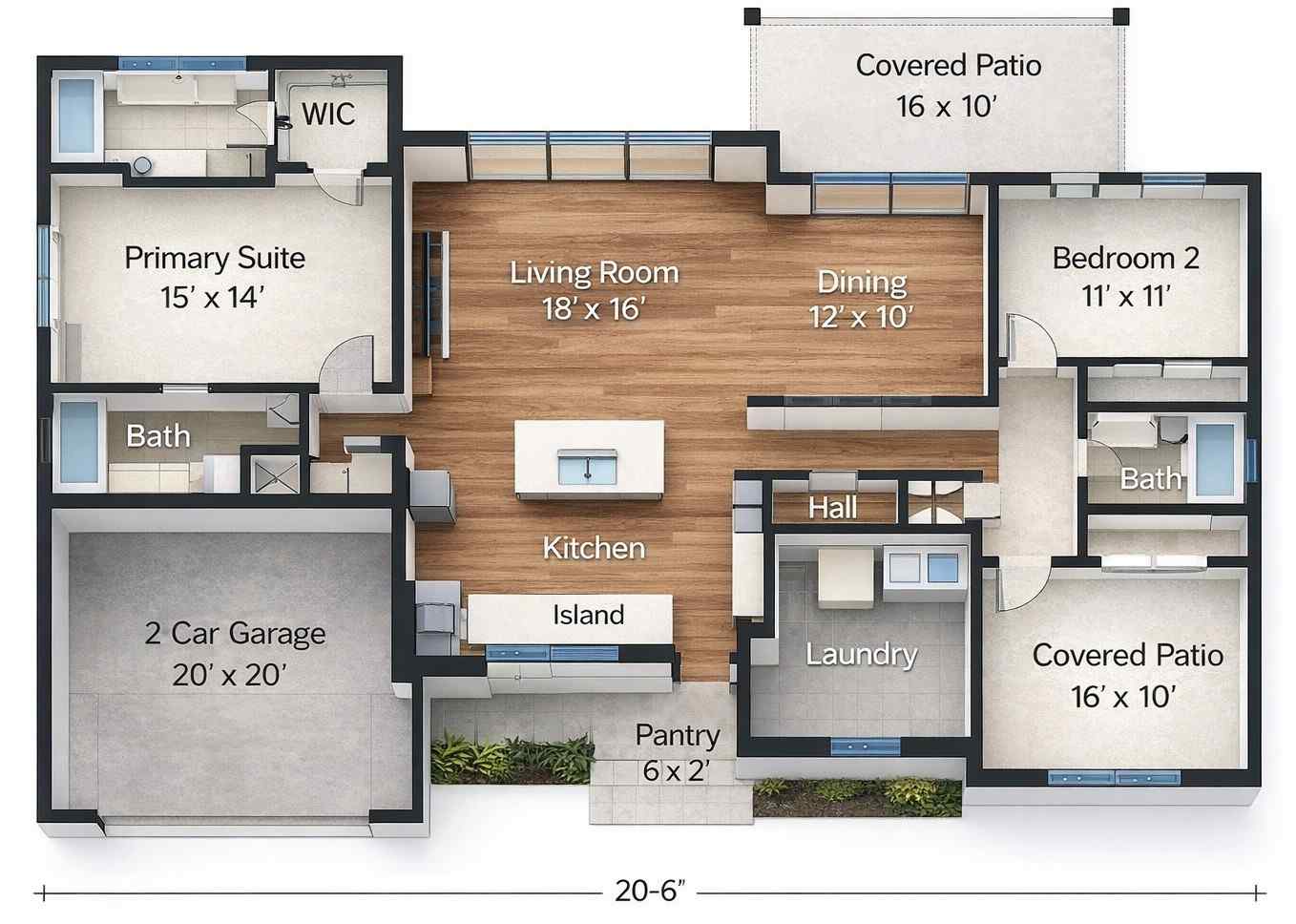 Blueprint of the 2BHK Contemporary House