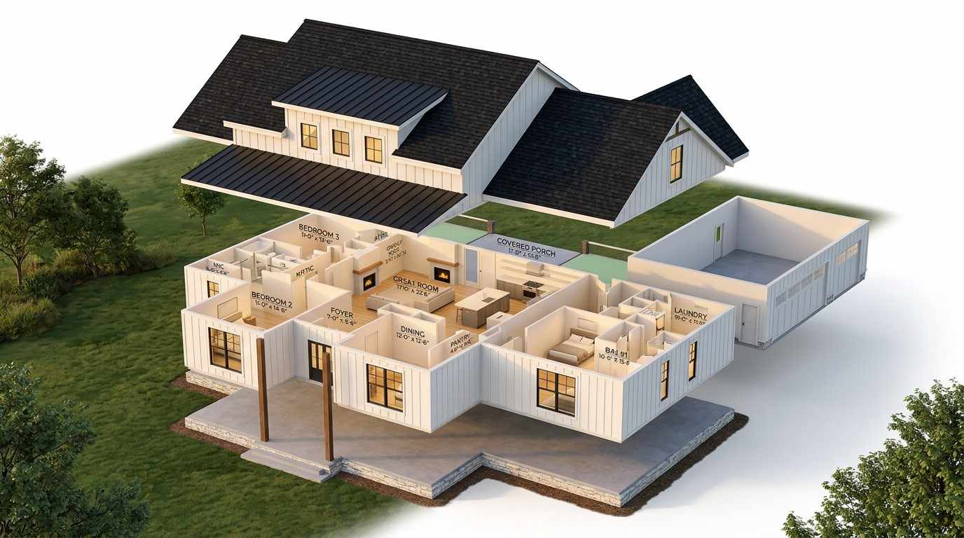 Exploded Axonometric View of the Farmhouse