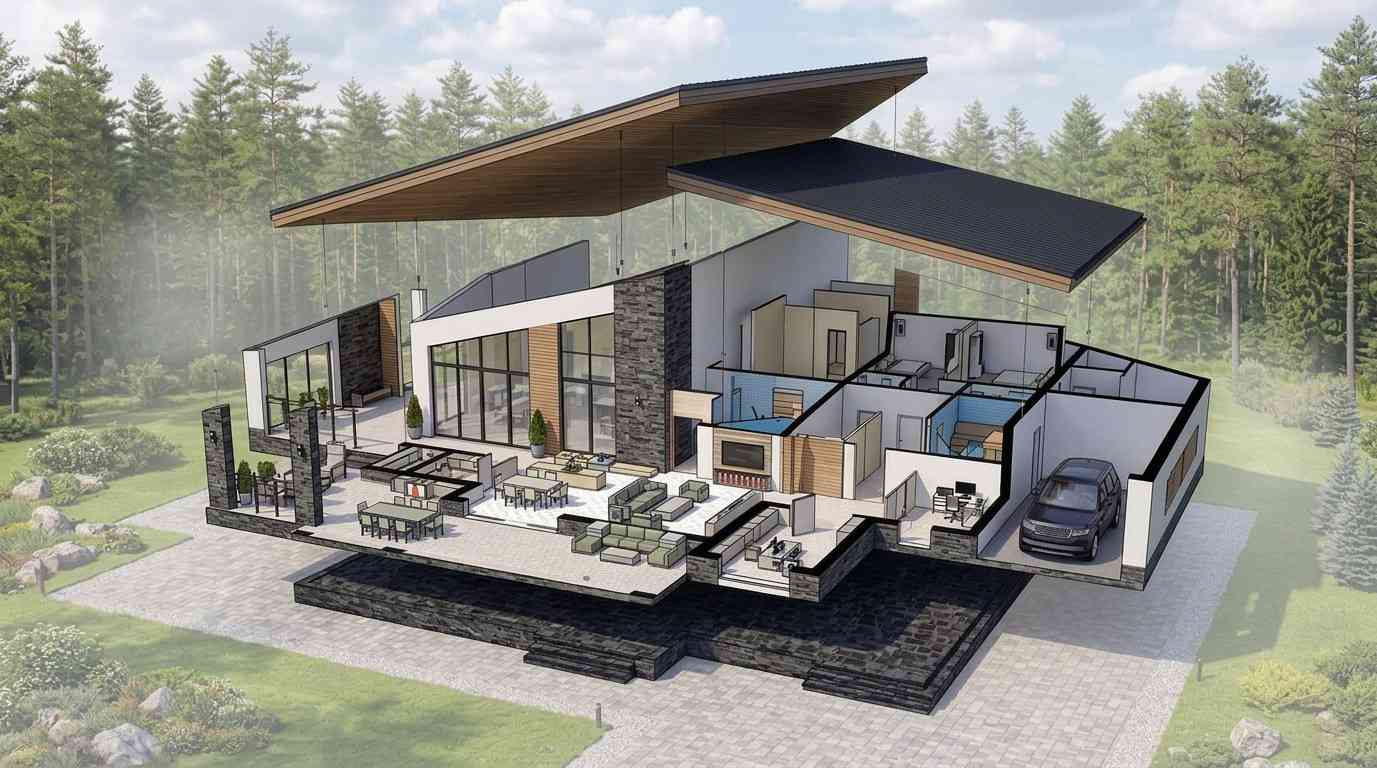 Exploded Axonometric View of the Farmhouse