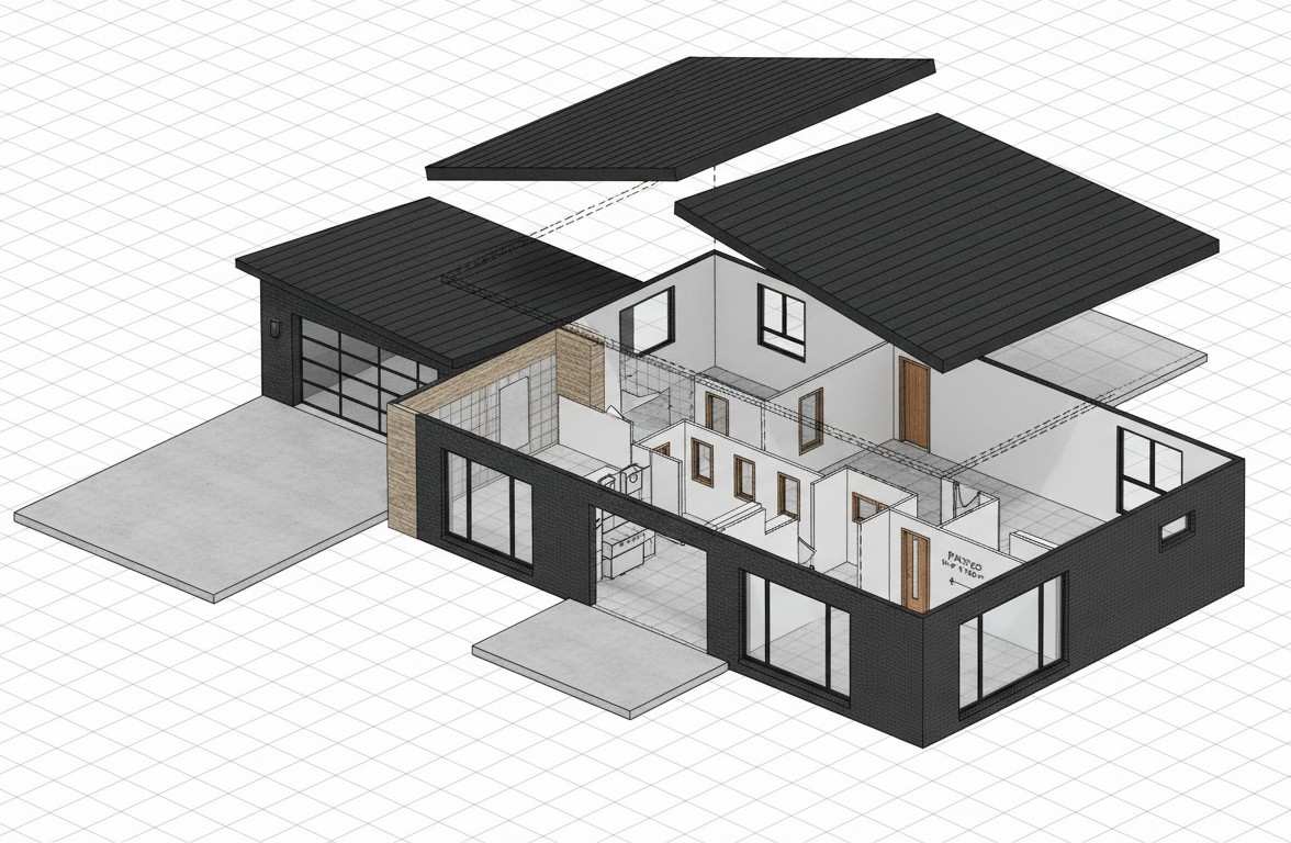 Exploded Axonometric View of the Modern Contemporary House
