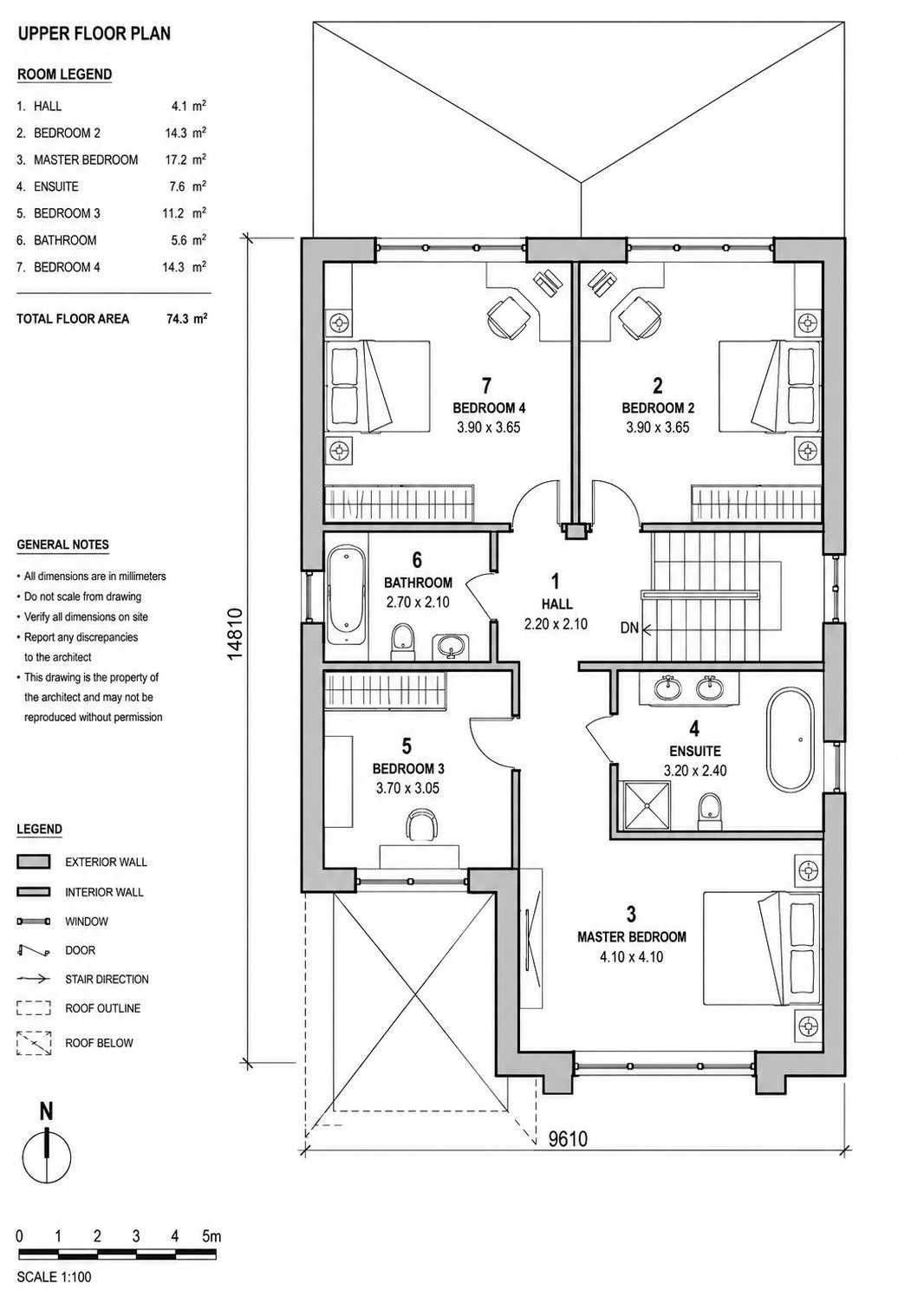 Upper Floor Blueprint of Modern Luxury Villa