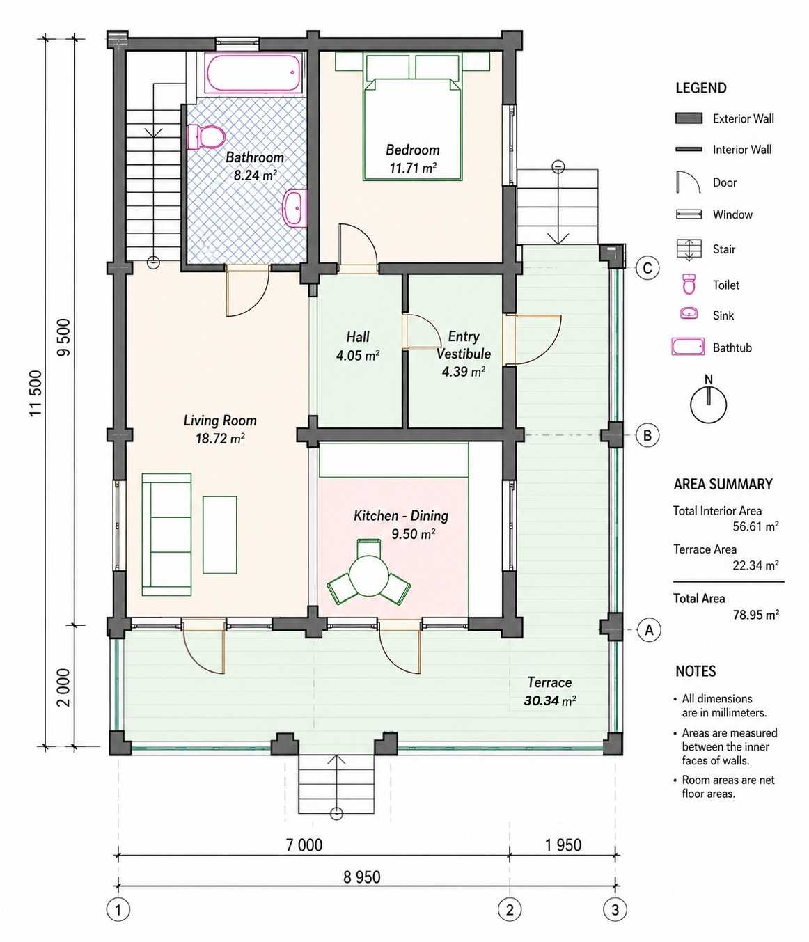 Main Floor Blueprint of Scandinavian Log Cabin