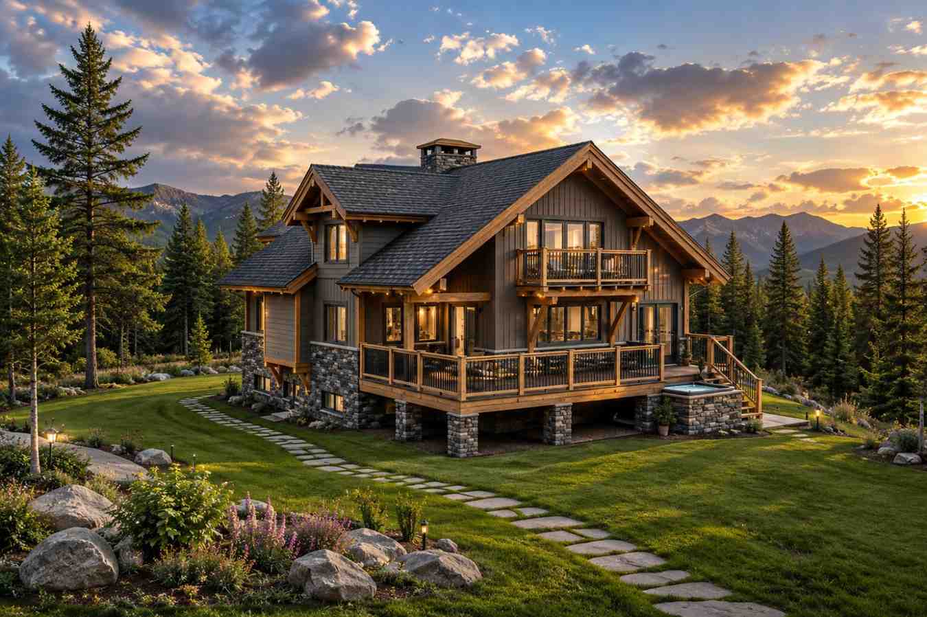 Rear Elevation of Mountain Rustic House