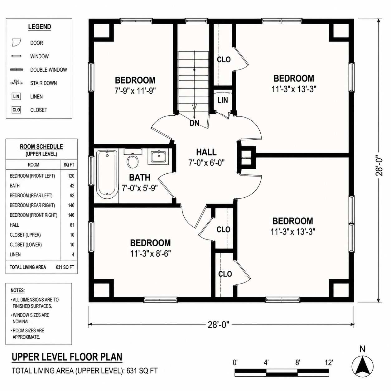 Upper Floor Blueprint of a Classic Dutch Colonial House