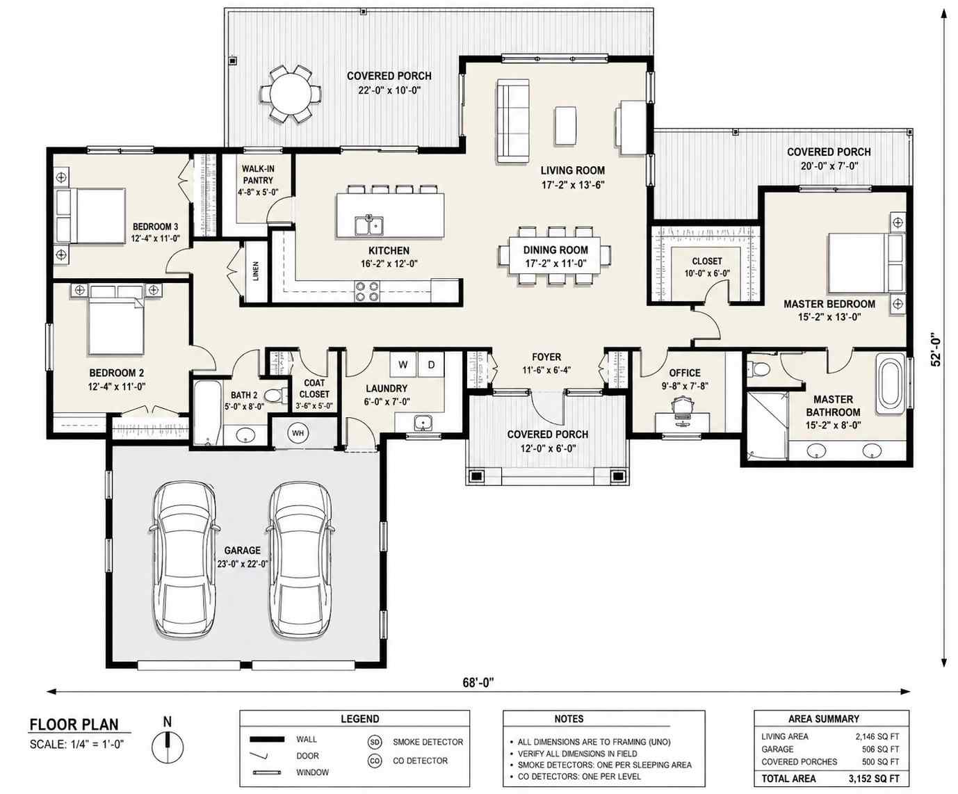 Blueprint of Modern Ranch House