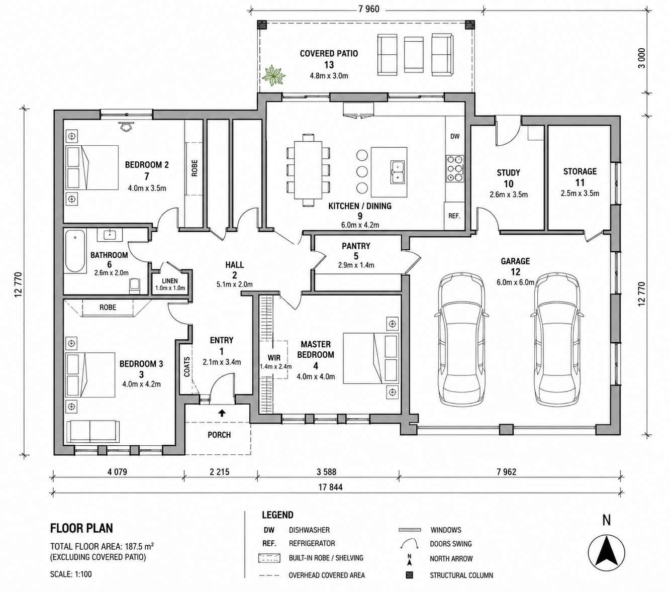 Main Floor Blueprint of Spanish Revival House
