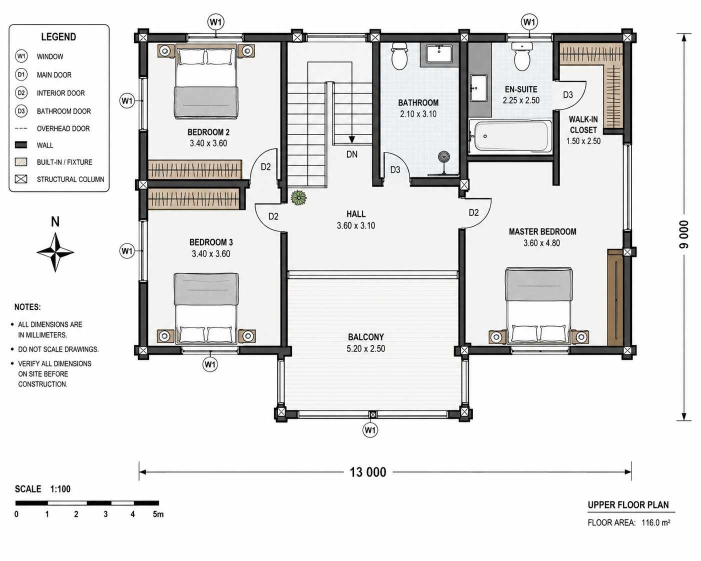 Upper Floor Blueprint of Wood Log Cabin House