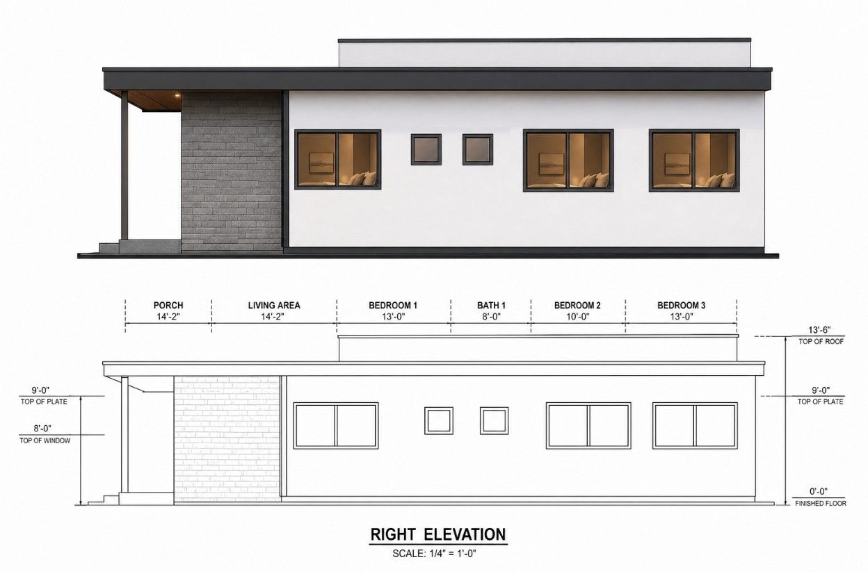 Modern house elevation and floor plan