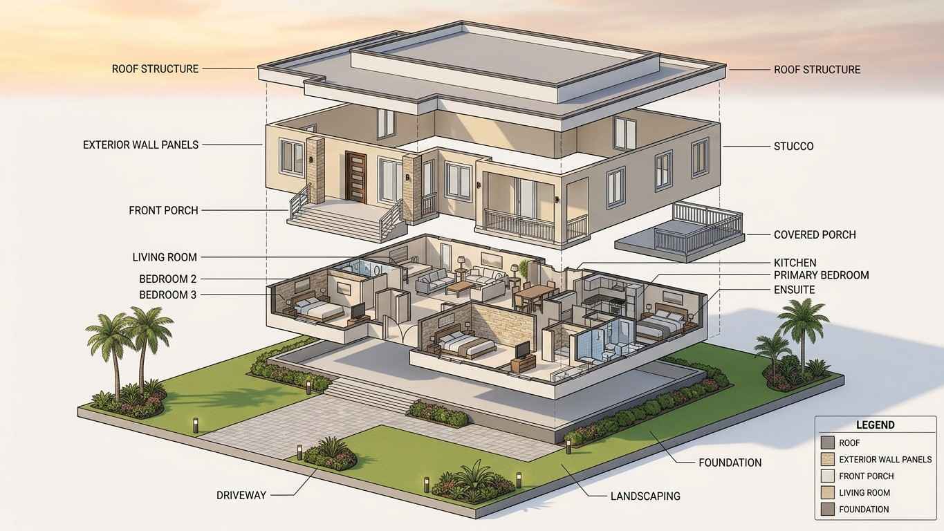 Exploded Axonometric View of Contemporary House