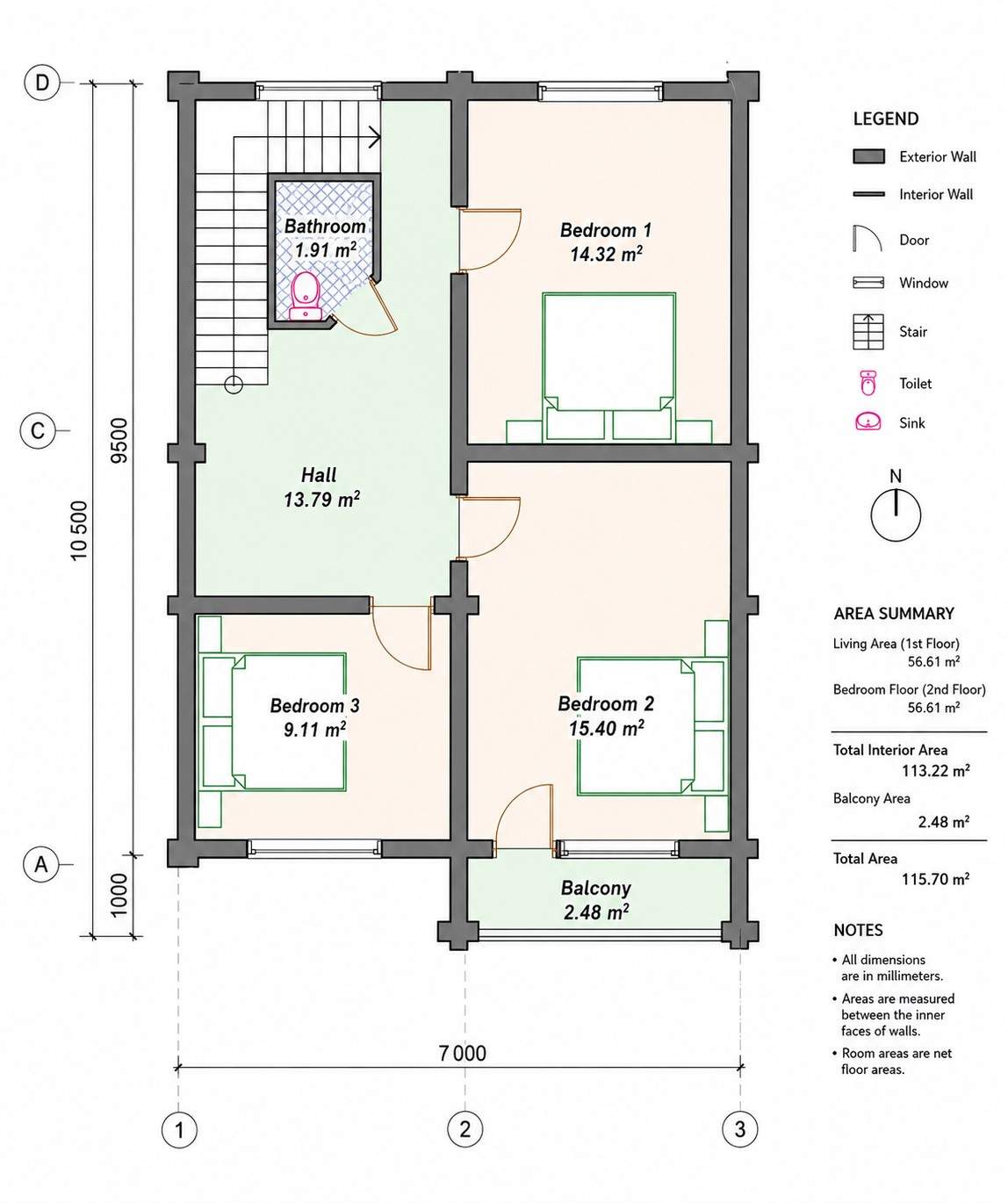 Upper Floor Blueprint of Scandinavian Log Cabin