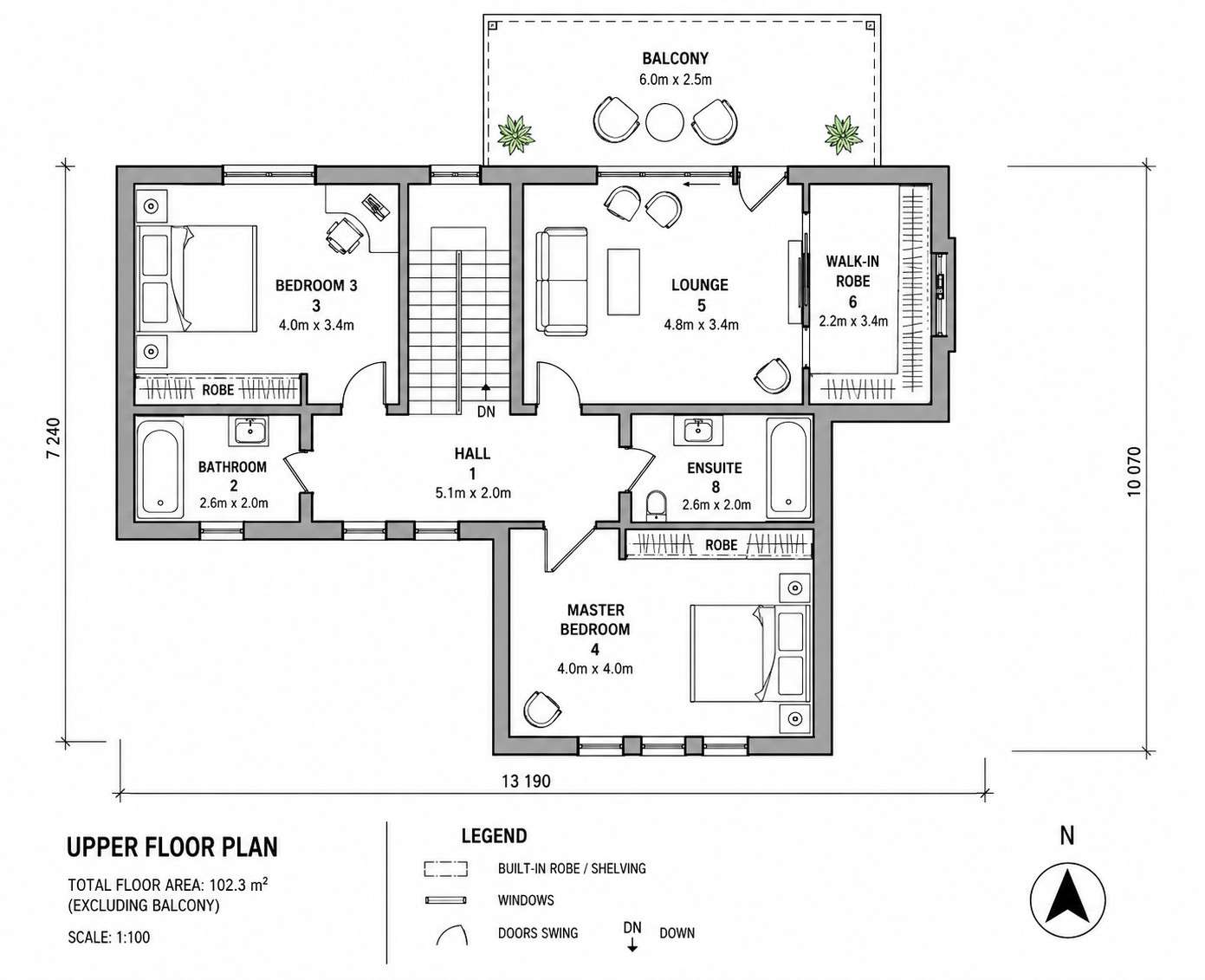Upper Floor Blueprint of Spanish Revival House