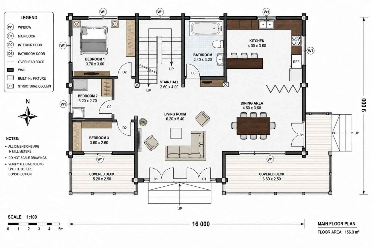 Main Floor Blueprint of Wood Log Cabin House