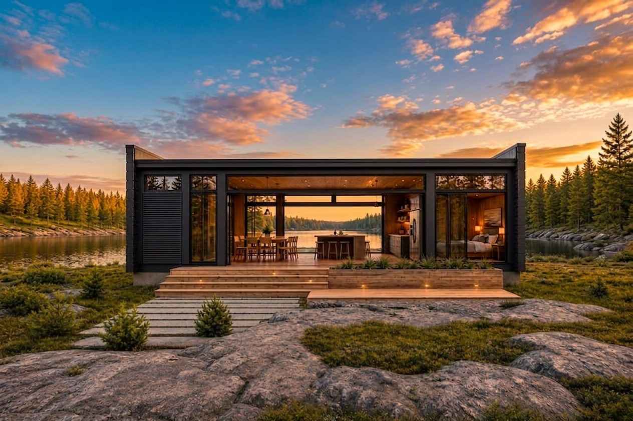 Front Elevation of the 3 Bedroom Modern Container House Plan