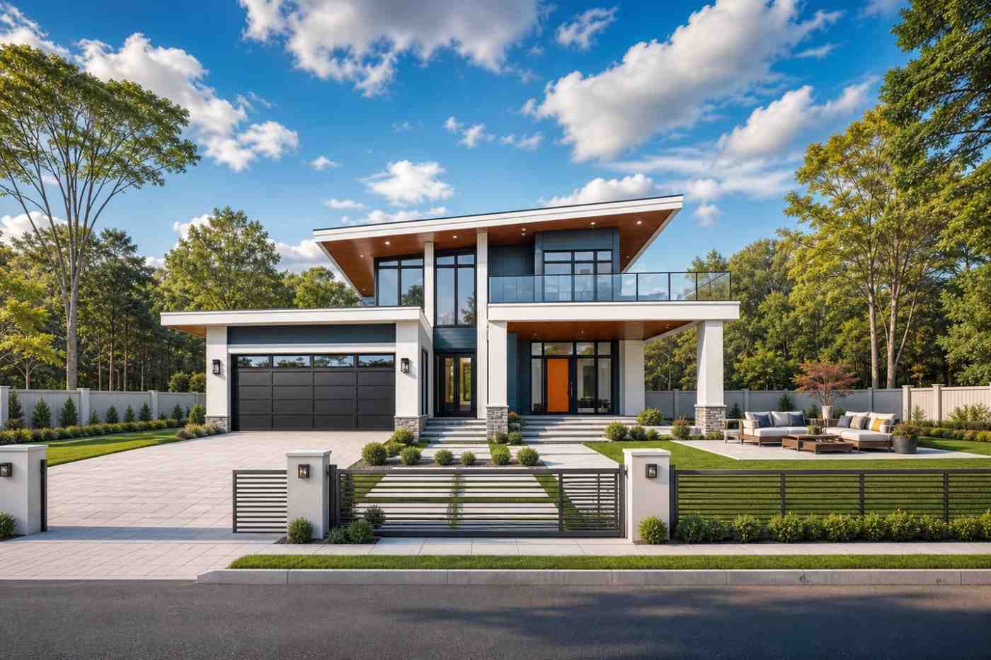 Front Elevation View of the 5 Bedroom 2 Story Modern House Plan with Massive Bedrooms