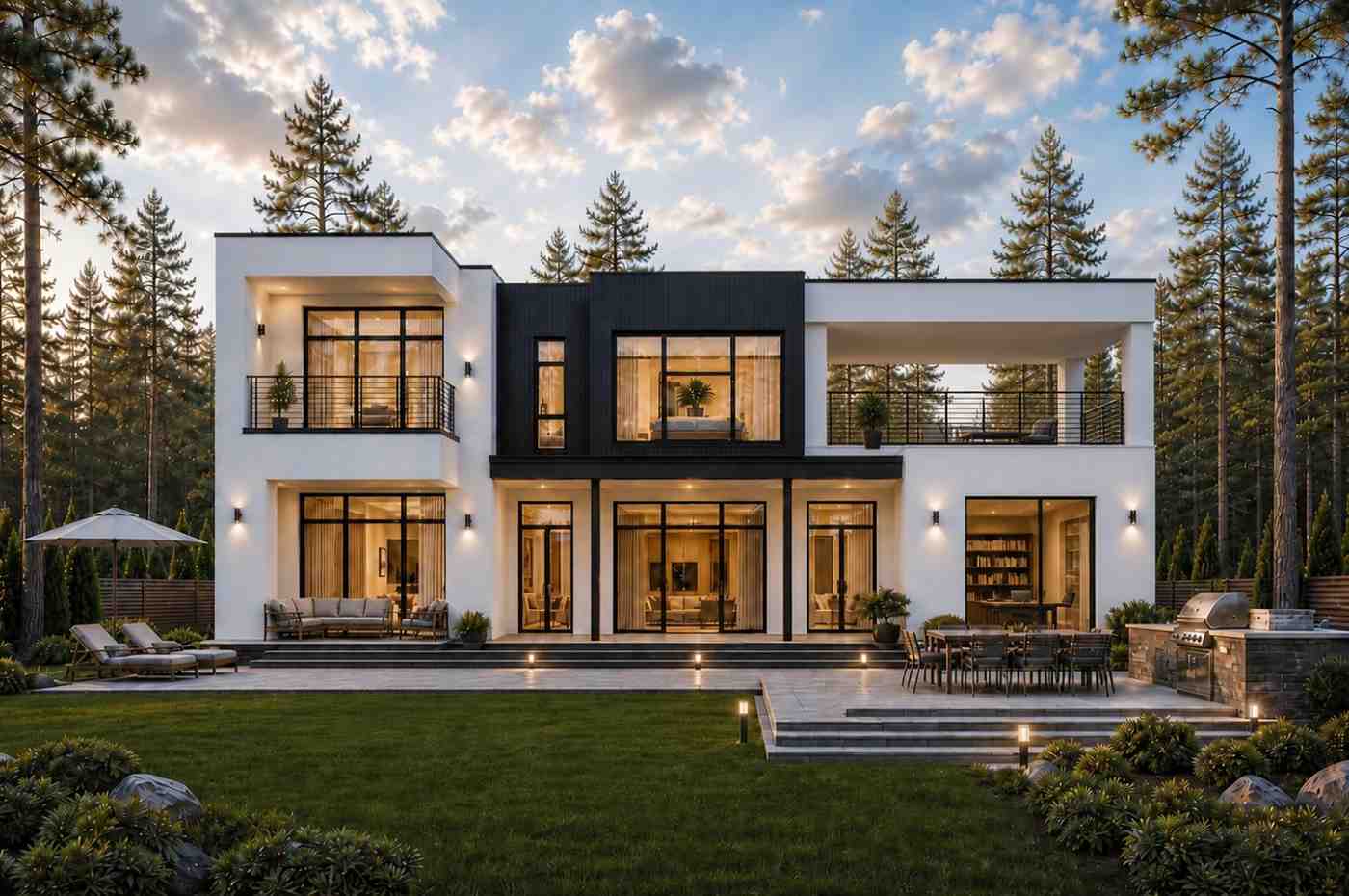 Rear Elevation of 3 Bedroom 2 Story Modern House Plan with Massive Living Terrace