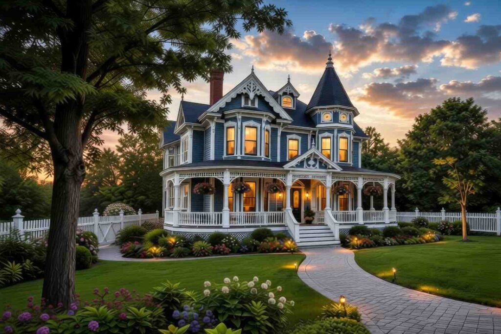 Left-Side Perspective of the 5 Bedroom 2 Story Victorian House Plan