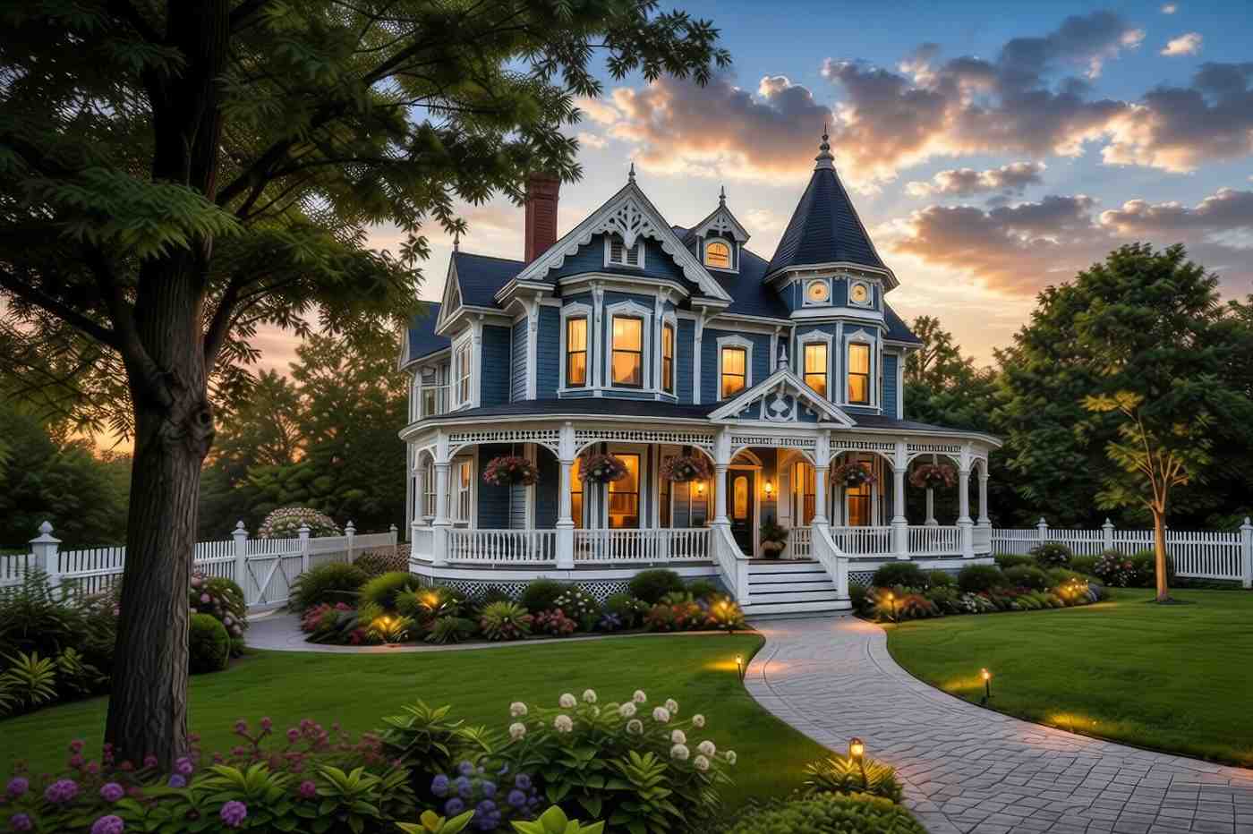 Left-Side Perspective of the 5 Bedroom 2 Story Victorian House Plan