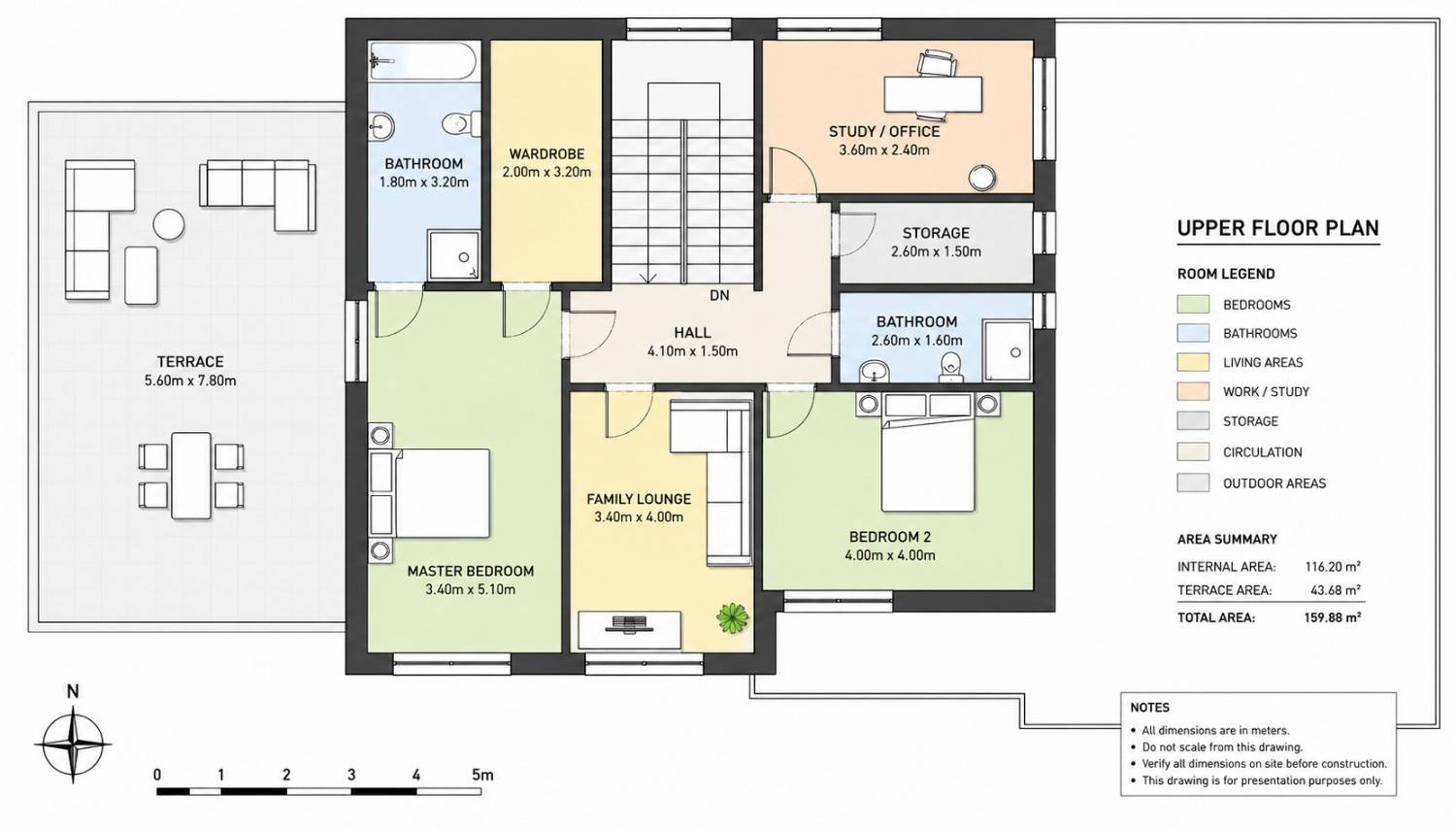 Upper Floor Blueprint of 3 Bedroom 2 Story Contemporary Modern House